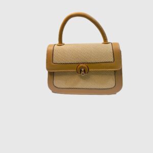 Sac à main femme compact beige-cognac – Rabat vernis texturé, fermoir doré